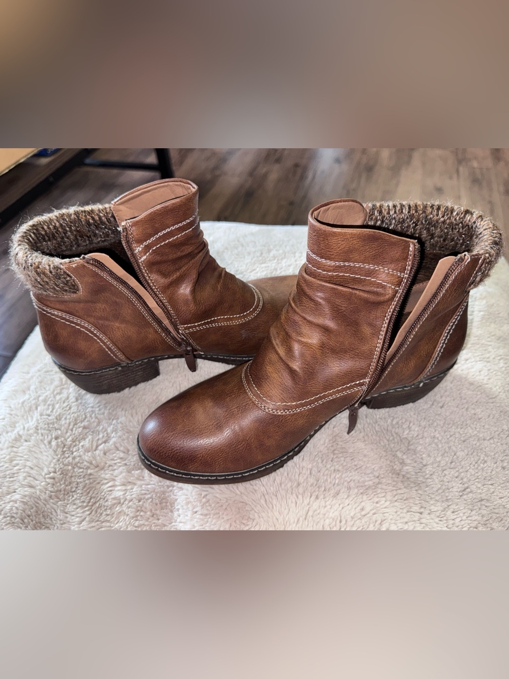 Patrizia by SpringStep - Size 11 - Women's Brown Ankle Boots with Knit Collar